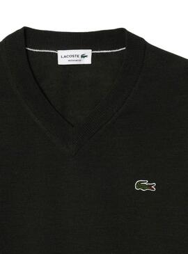 Pull Lacoste col en V vert pour homme