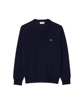 Pull Lacoste col en pique bleu marine pour homme