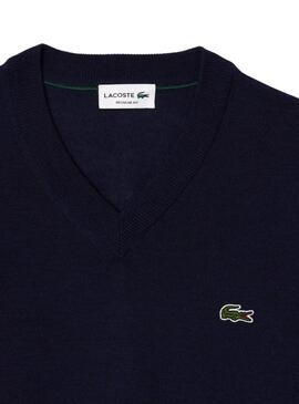 Pull Lacoste col en pique bleu marine pour homme