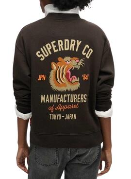 Sweat-shirt Superdry Workwear Embroider Loose Noir pour femme