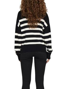 Pull Only Baria col roulé rayures noires pour femme