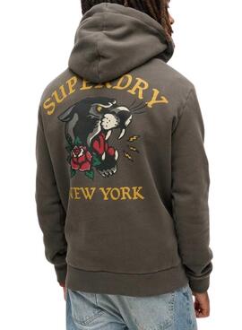 Sweat à capuche Superdry Tattoo Back Graphic noir pour homme