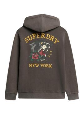 Sweat à capuche Superdry Tattoo Back Graphic noir pour homme