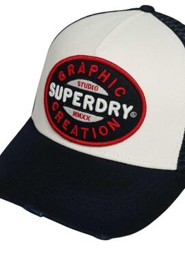 Casquette Superdry Mesh Trucker blanche et marine pour homme