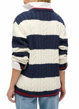 Pull Superdry Oversized Cable à rayures bleues pour femme