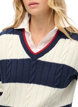 Pull Superdry Oversized Cable à rayures bleues pour femme