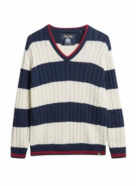 Pull Superdry Oversized Cable à rayures bleues pour femme