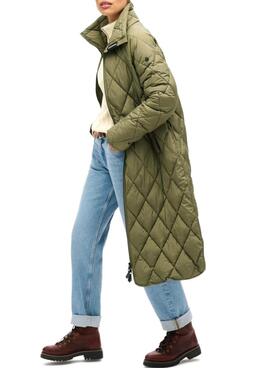 Veste Superdry Superlong Matelassée Verte pour femme