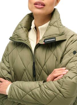 Veste Superdry Superlong Matelassée Verte pour femme