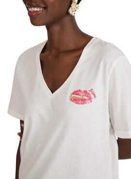 T-shirt Naf Naf Kiss beige pour femme