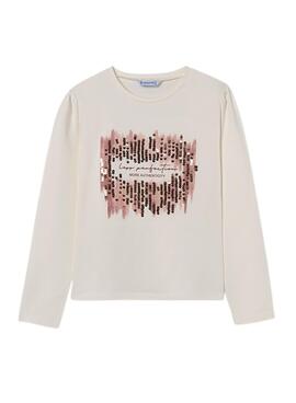 T-shirt Mayoral Sequins Crème pour fille