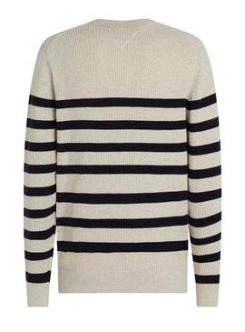 Pull Tommy Hilfiger Structure Rayures Beige et Bleu pour homme