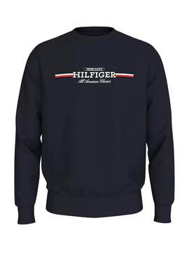 Sweat à rayures Tommy Hilfiger bleu marine pour homme