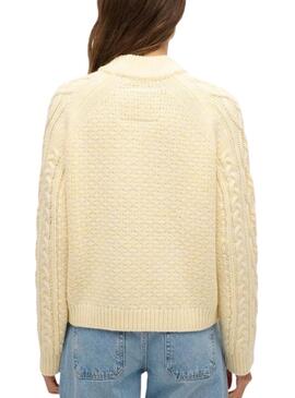 Pull Superdry Cable Mock Beige pour femme