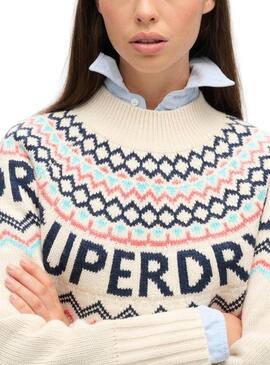 Pull Superdry Fairisle Beige pour femme