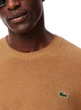 Pull Lacoste Tricot camel pour homme