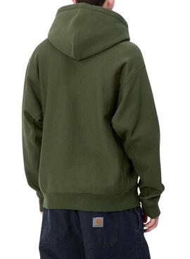 Sweat à Capuche Carhartt Hooded American Script Vert pour homme