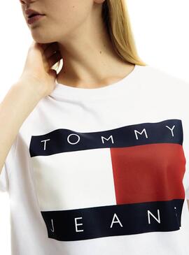 T-Shirt Tommy Jeans Flag Blanc Femme