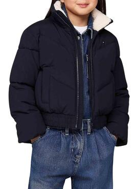 Veste Tommy Hilfiger Col en Teddy Bleue pour fille