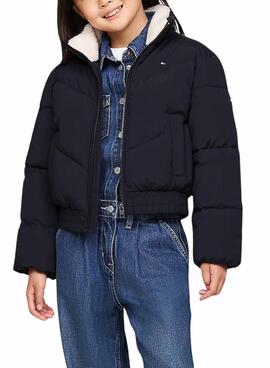 Veste Tommy Hilfiger Col en Teddy Bleue pour fille