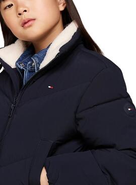 Veste Tommy Hilfiger Col en Teddy Bleue pour fille