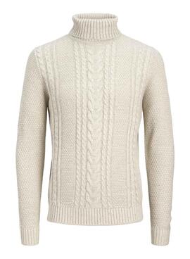 Pull Jack and Jones Graig Col Roulé Beige pour hommes