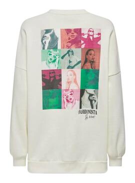 Sweat Only Daze Collage Beige pour femme