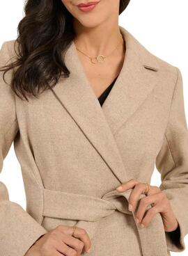 Manteau Naf Naf avec Ceinture Beige pour Femme