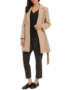 Manteau Naf Naf avec Ceinture Beige pour Femme