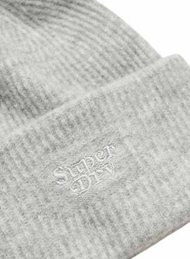 Bonnet Superdry en Tricot Côtelé Gris pour Femme