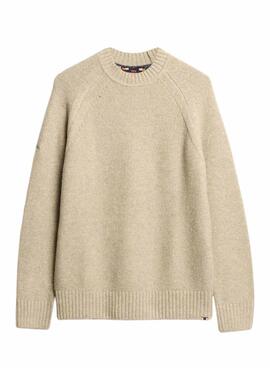 Pull Superdry Raglan Épais Beige pour homme