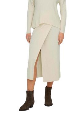 Jupe Only Katia Croisée en maille Beige pour femme