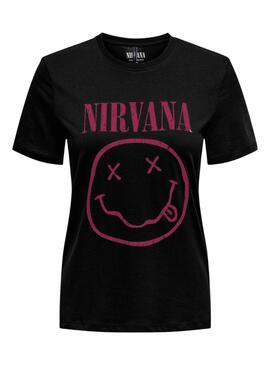 T-shirt Only Nirvana Noir et Rose pour femme