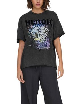 T-shirt Only Lucy Heroic Noir pour femme