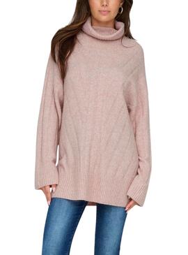 Pull Only Jeanett Col roulé Rose pour femme