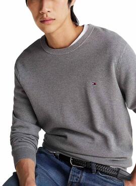 Pull Tommy Hilfiger Structure gris pour homme.