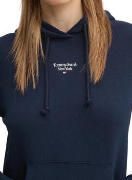 Sweat-shirt Tommy Jeans Essential logo avec capuche bleu marine pour femme