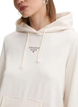 Sweatshirt Tommy Jeans Essential logo avec capuche beige pour femme