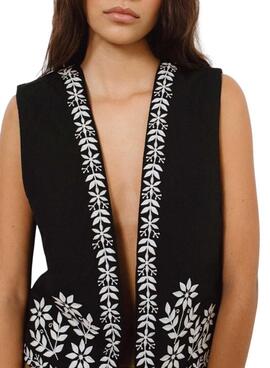 Gilet Vila Vicaria noir et blanc brodé pour femme