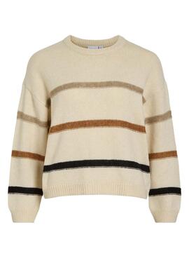 Pull Vila Vineeva Imprimé à Rayures Beige pour Femme