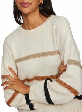 Pull Vila Vineeva Imprimé à Rayures Beige pour Femme