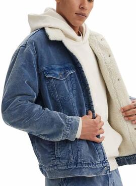 Veste Levis Trucker Sherpa en Velours Côtelé Bleu pour Homme