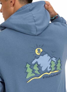 Sweat à Capuche El Pulpo Imprimé Montagnes Bleu pour Homme