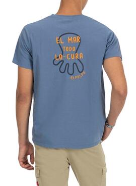 T-shirt El Pulpo brodé LA MER GUÉRIT TOUT bleu pour homme