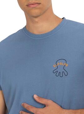 T-shirt El Pulpo brodé LA MER GUÉRIT TOUT bleu pour homme