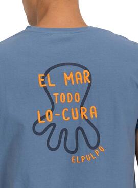 T-shirt El Pulpo brodé LA MER GUÉRIT TOUT bleu pour homme