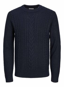 Pull Jack and Jones Craig Torsadé Marine pour Homme