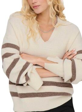 Pull Only Monna A Rayures Beige pour femme