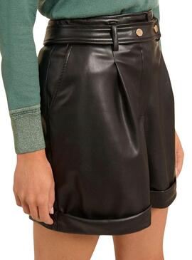 Short Naf Naf Ring Simili Cuir Noir pour femme