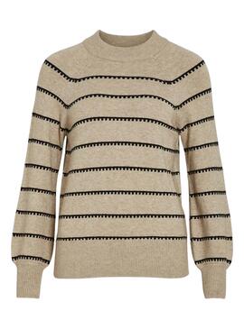 Pull Vila Viril Imprimé Rayures Beige pour femme